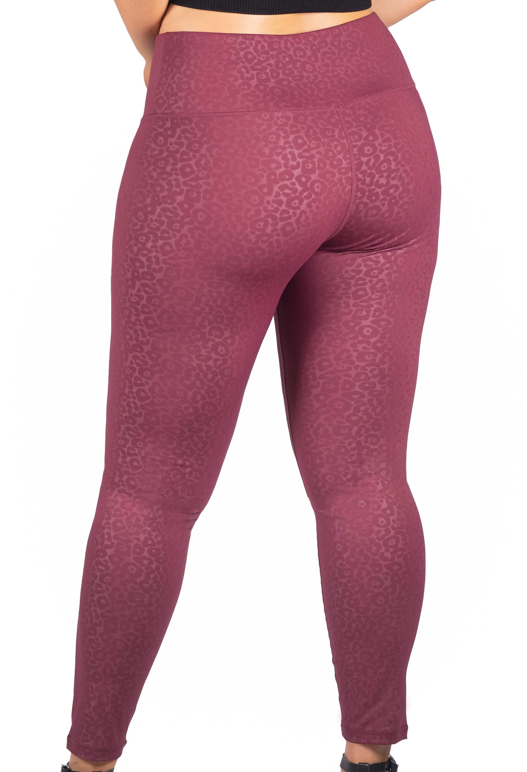 V-Waist Faux Leather Booty Sculpting + High Waisted Black & Burgundy Leopard Print Leggings - 3 PACK - Image 8